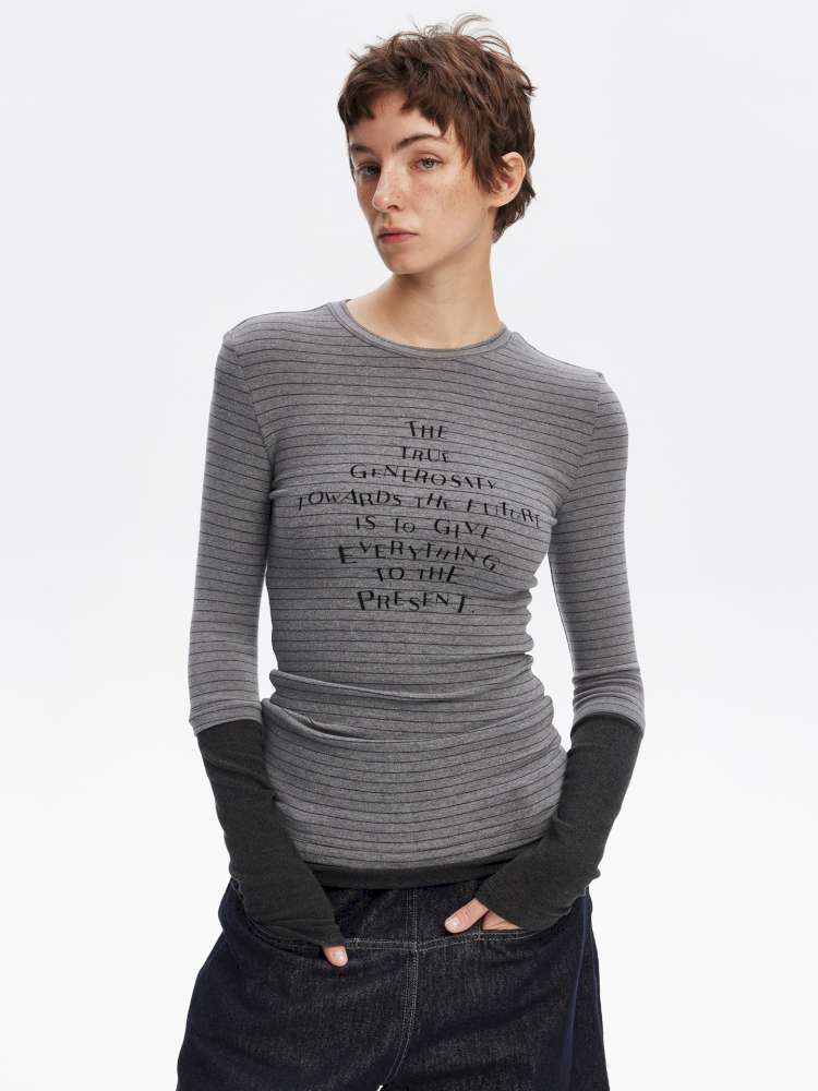 Fake Two-Piece Letter Print Slim Long-Sleeve T-Shirt【s0000014874】