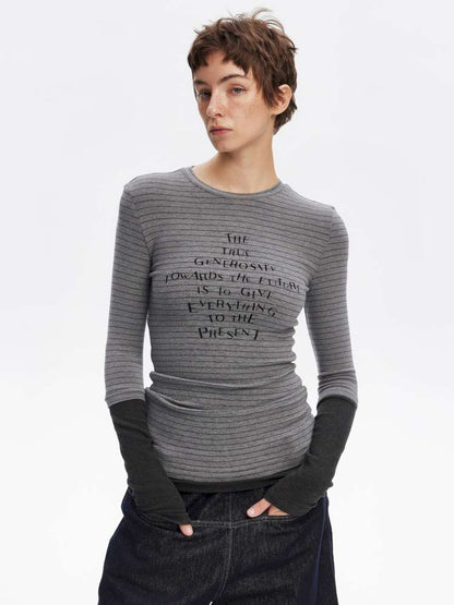 Fake Two-Piece Letter Print Slim Long-Sleeve T-Shirt【s0000014874】