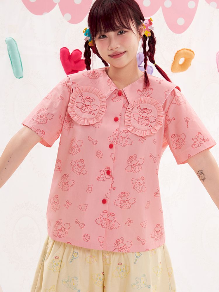 Animal Angel Bunny Collar Pink Shirt【s0000013190】