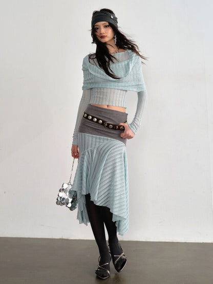 Mint Translucent Swing Collar Skirt【s0000015698】