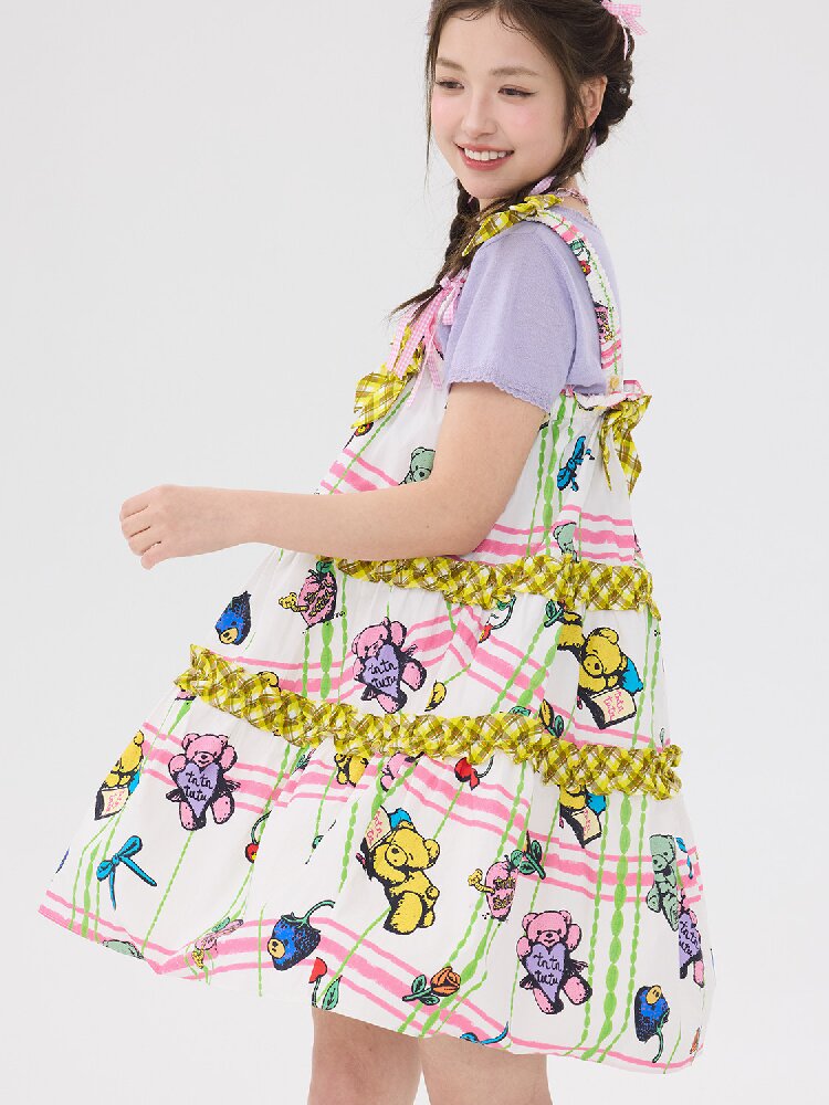 Plaid Bear Pattern Suspender Skirt【s0000016705】