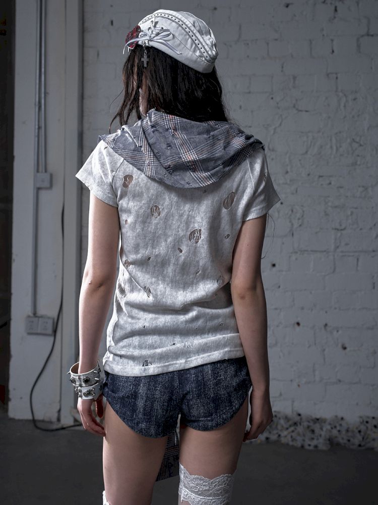 Faux two-piece distressed short-sleeved T-shirt【s0000012790】