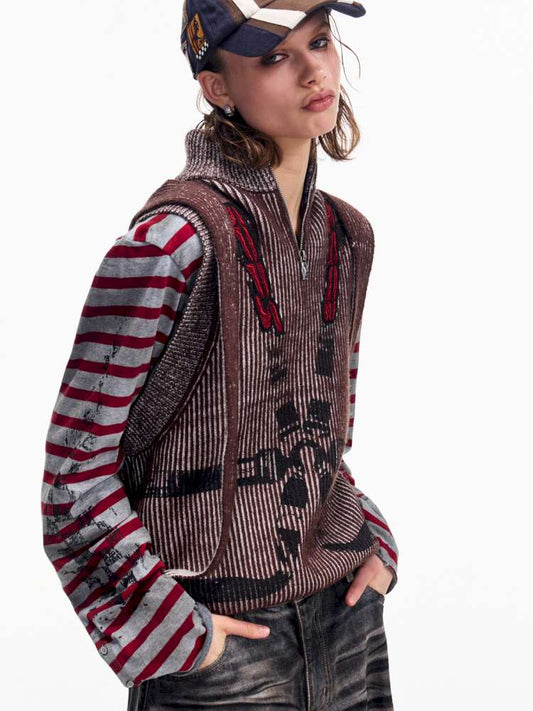 Two Tone Woven Cardigan Vest【s0000015174】