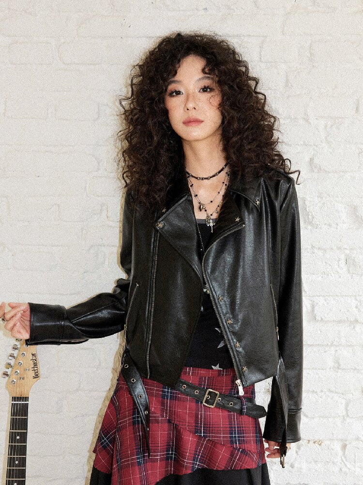 Sleek Rock Star Leather Jacket【s0000017903】