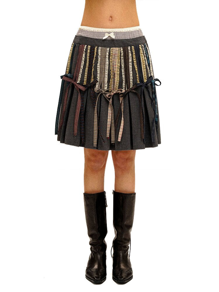Fake Plaid Lace Pleated Skirt【s0000016088】