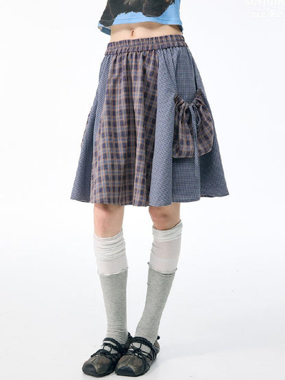 Vintage Plaid Patchwork Midi Skirt【s0000017871】