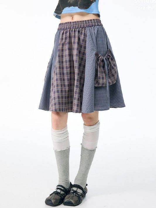 Vintage Plaid Patchwork Midi Skirt【s0000017871】