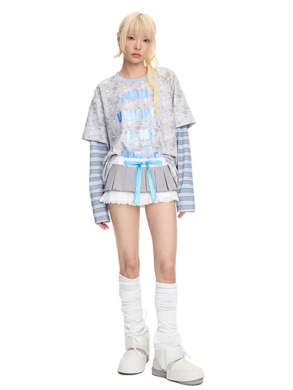 Bow-Tie Lace Two-Piece Style Pleated Skirt【s0000014089】