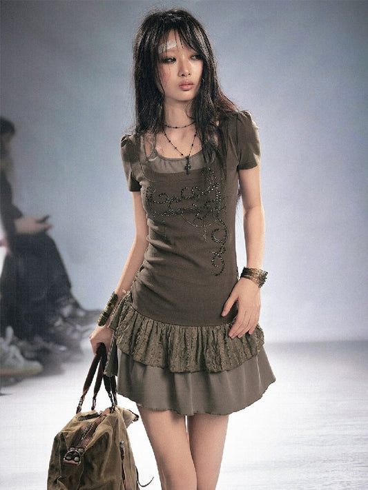 Studded Lace Stitching Slip Dress【s0000016218】