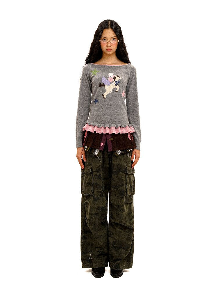 Lace Horse Rabbit Neckline Sweater【s0000016095】