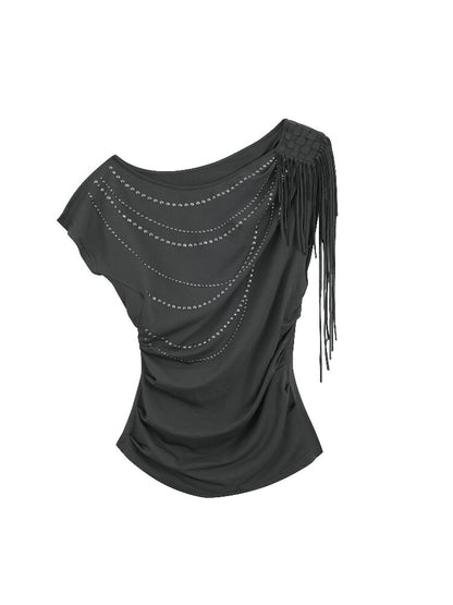 Fringe Shirred Diamond T-Shirt【s0000016568】