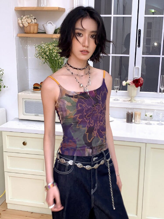 Floral Mesh Diamond Camisole【s0000016655】