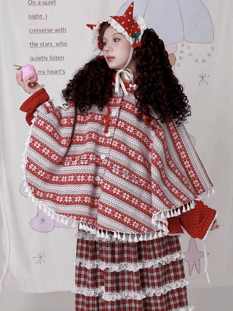 Showa-Era Vintage Red Sweater Cape Coat【s0000014110】