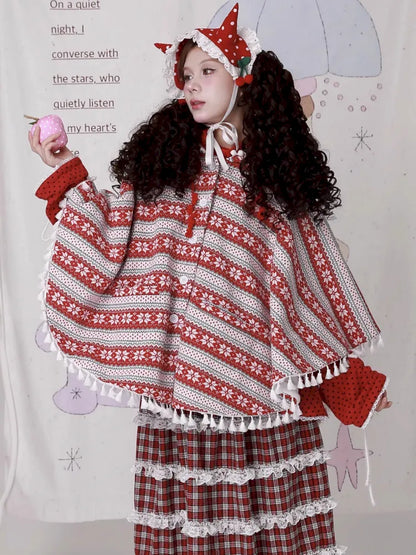 Showa-Era Vintage Red Sweater Cape Coat【s0000014110】