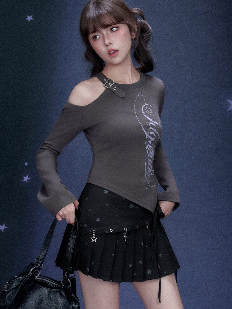 Gray Printed Long Sleeve T-shirt【s0000015758】
