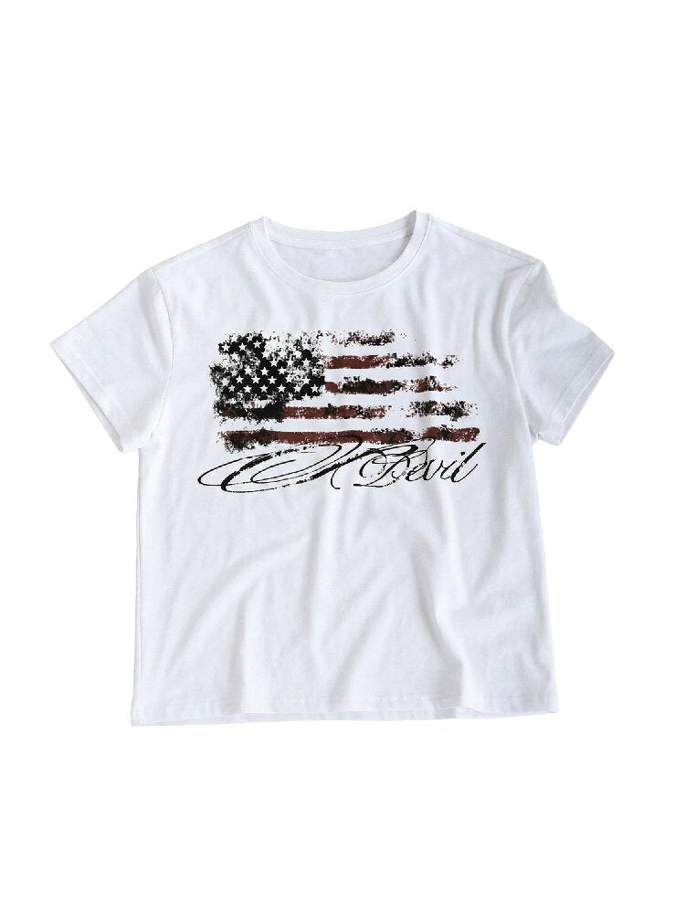 Star Flag Vintage Print T-shirt【s0000016626】