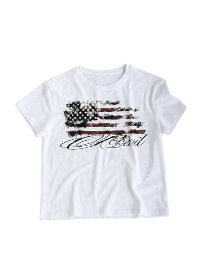 Star Flag Vintage Print T-shirt【s0000016626】