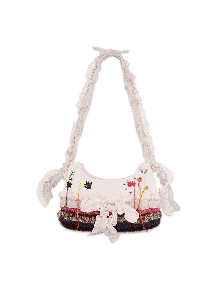 Lace Shirring Bow Striped Bag【s0000016090】