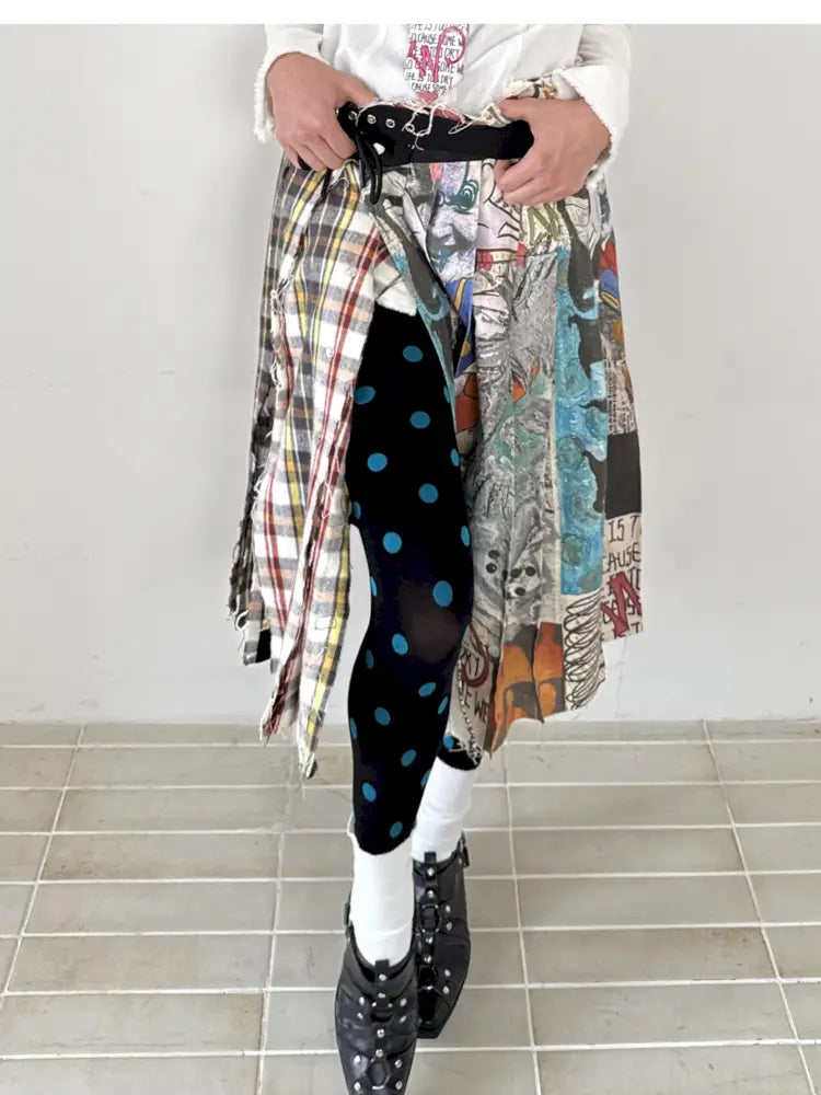 Frayed Waist Belt One-Piece Plaid Skirt【s0000014201】