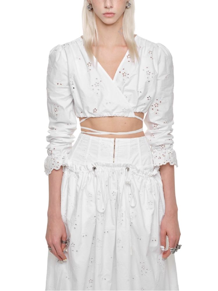 Hollow Jacquard Ultra Short Blouse【s0000011624】