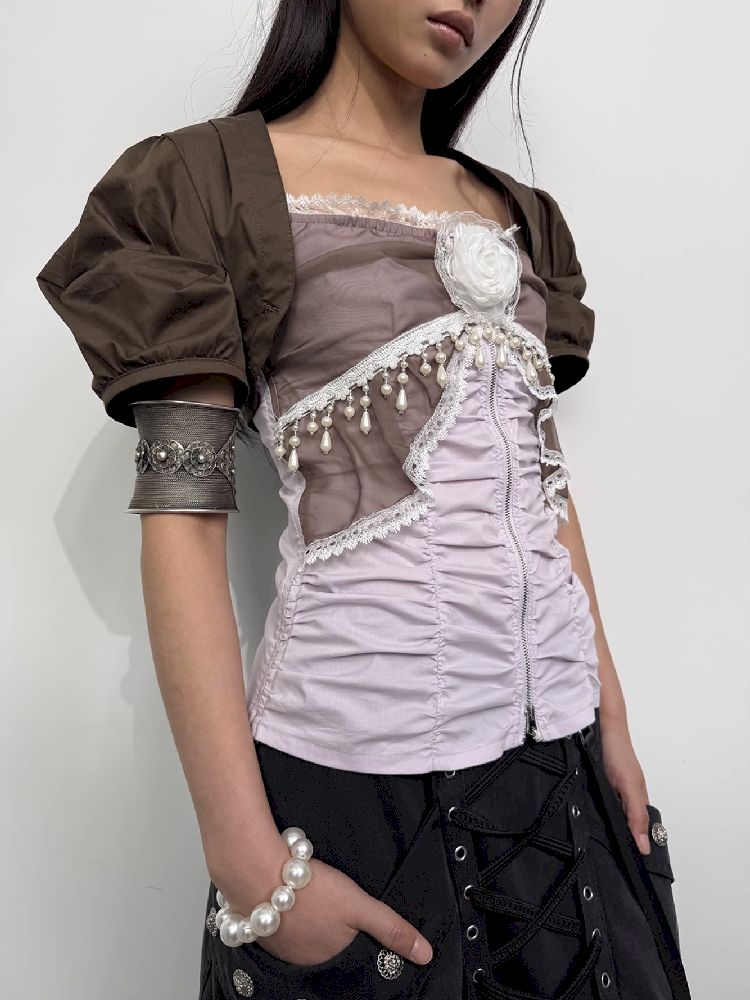 Pleated Studded Washed Cotton Trousers【s0000012211】