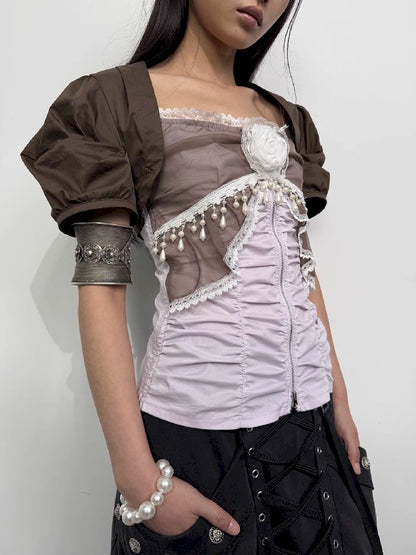 Pleated Studded Washed Cotton Trousers【s0000012211】