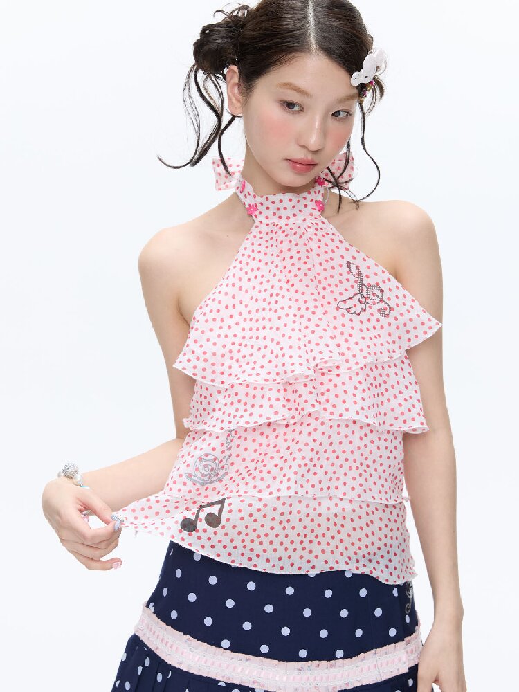Pink Polka Dot Halterneck Sling【s0000016400】