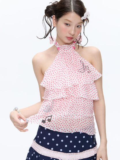 Pink Polka Dot Halterneck Sling【s0000016400】