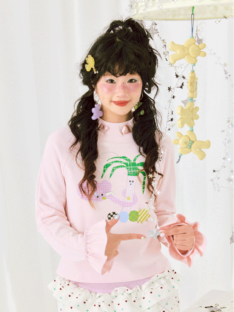 Print Long Sleeve Short T-Shirt【s0000011942】