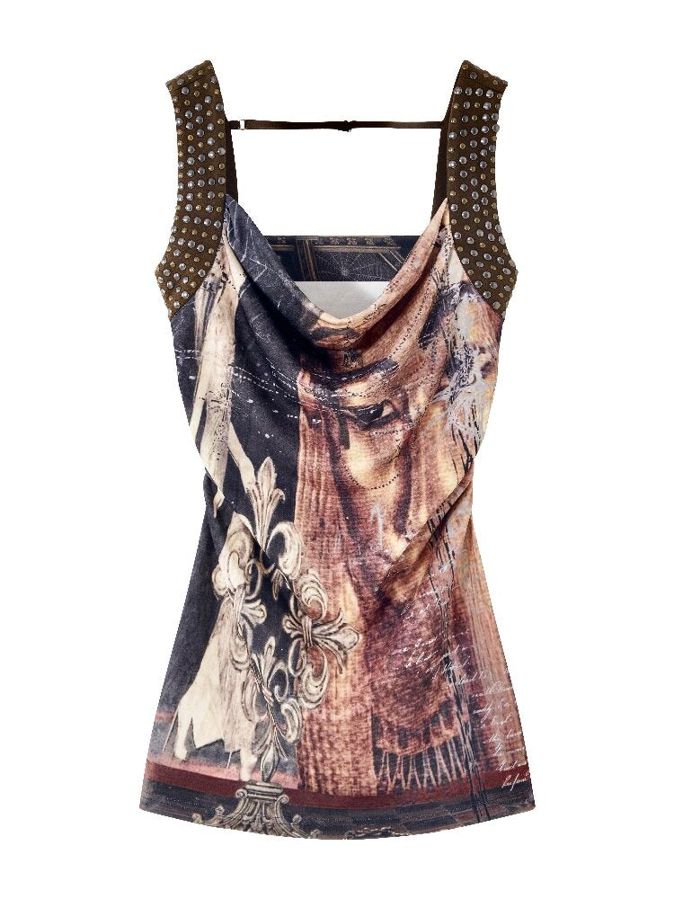 Studded Egyptian Print Vest Dress【s0000018115】