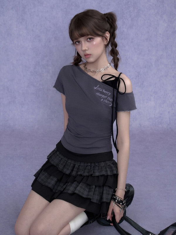 Cross-Shoulder Fake Two-Piece T-Shirt【s0000017683】