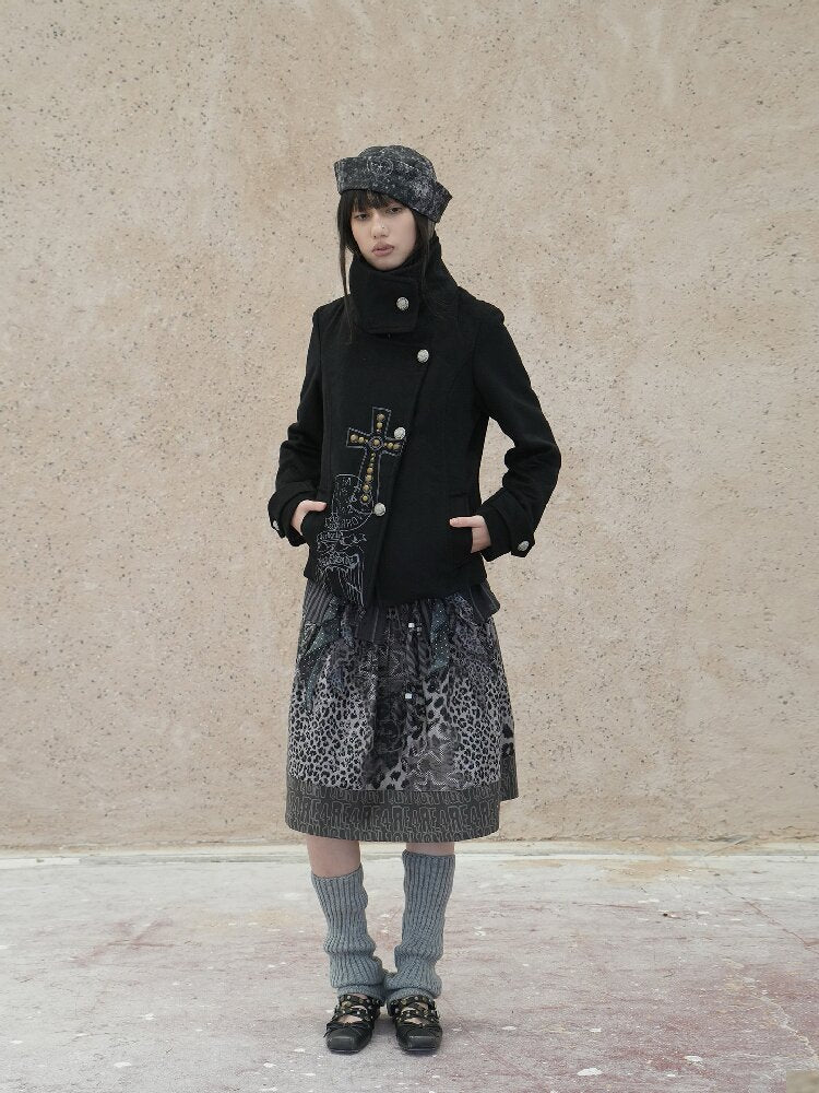 Vintage Cross Print Rivet Jacket【s0000018073】