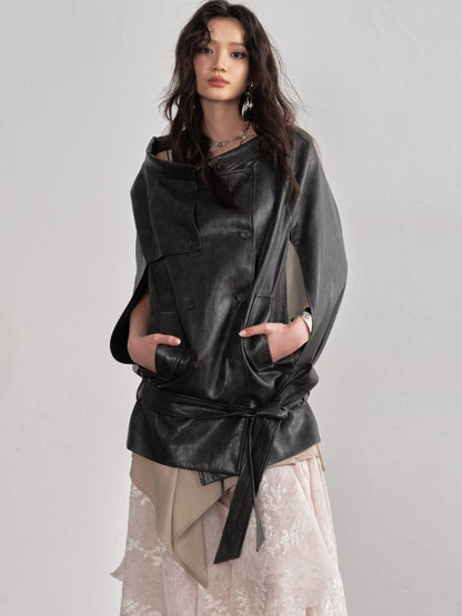 Vintage Brown PU Leather Cape Shawl【s0000015688】
