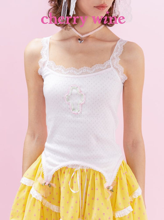 Splicing Cross Lace Mesh Bowknot Camisole【s0000009330】