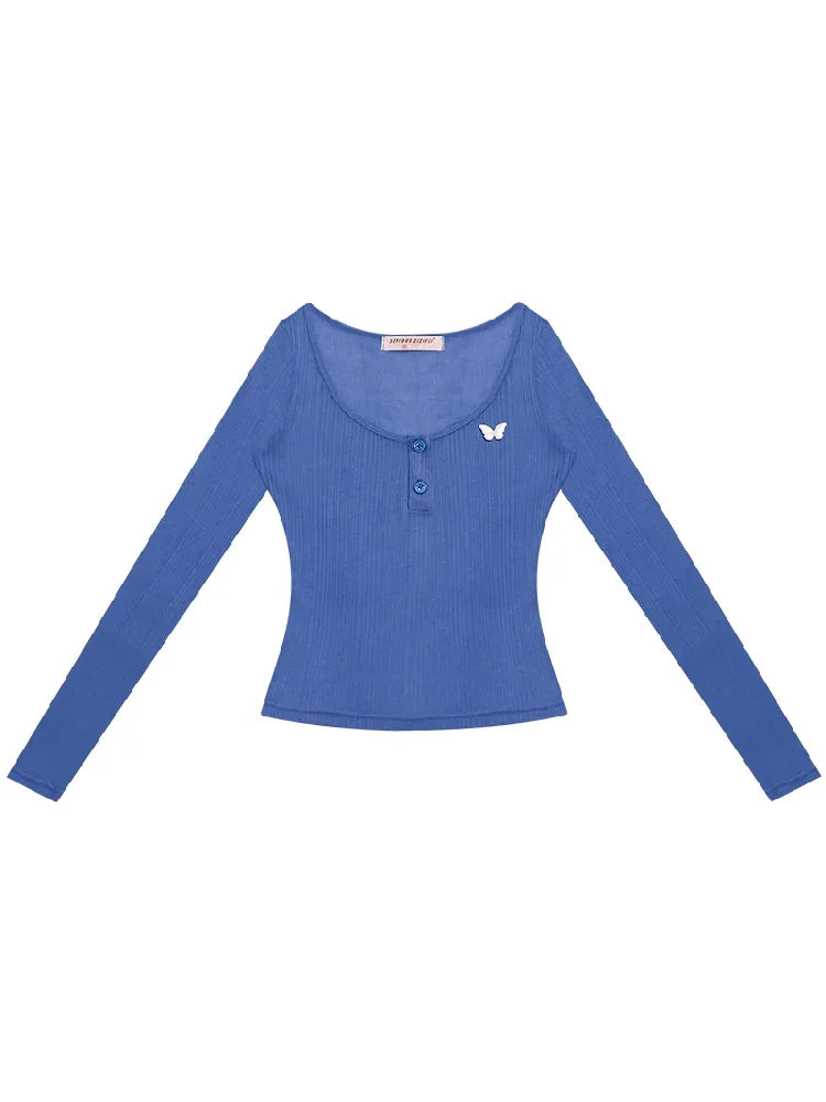 Trim jersey semi-sheer long-sleeved T-shirt 【s0000011676】