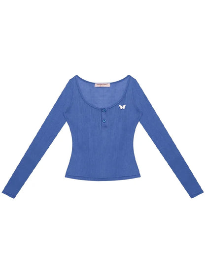 Trim jersey semi-sheer long-sleeved T-shirt 【s0000011676】