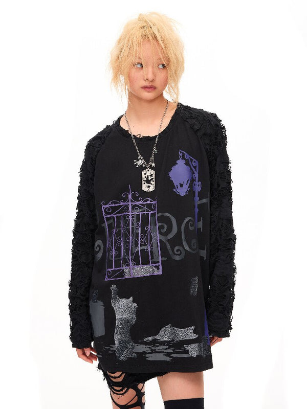 Dark Night Glitter Cat Long T-Shirt【s0000016053】