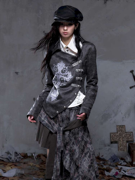 Printed Leather Shirt Jacket【s0000014469】