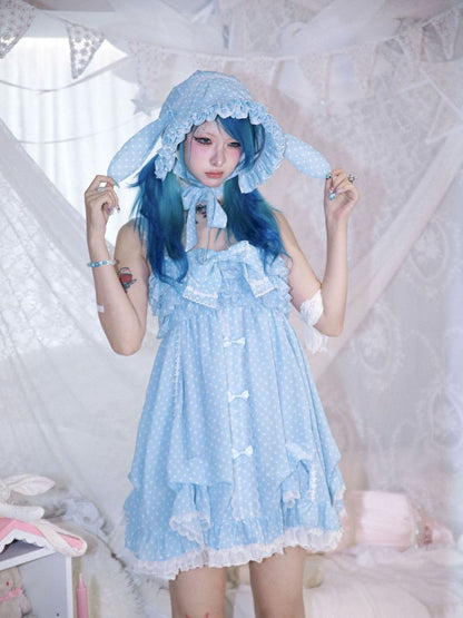 Polka dot strapless dress/chiffon bow jacket【s0000012689】