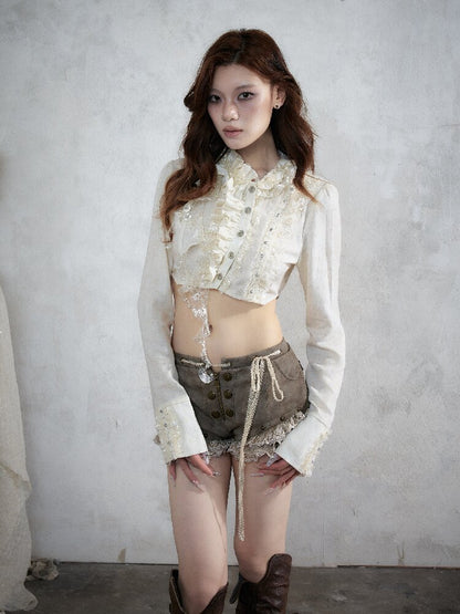 Vintage Lace Asymmetrical Shirt【s0000017987】