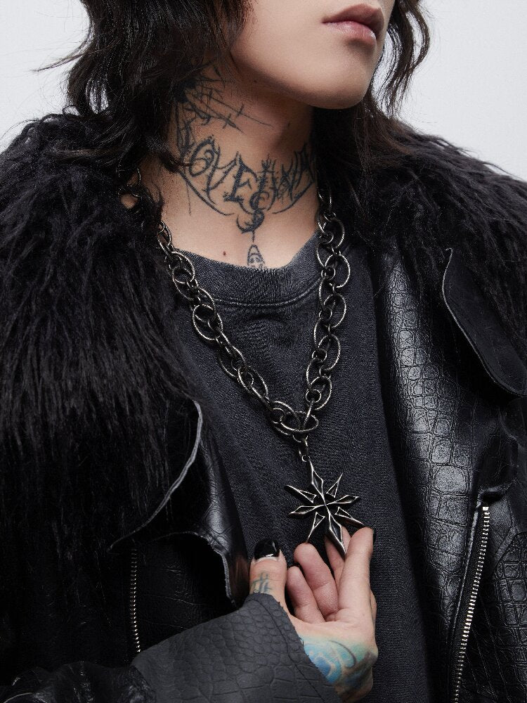 Vintage Heavy Work Cross Ring Necklace【s0000018981】