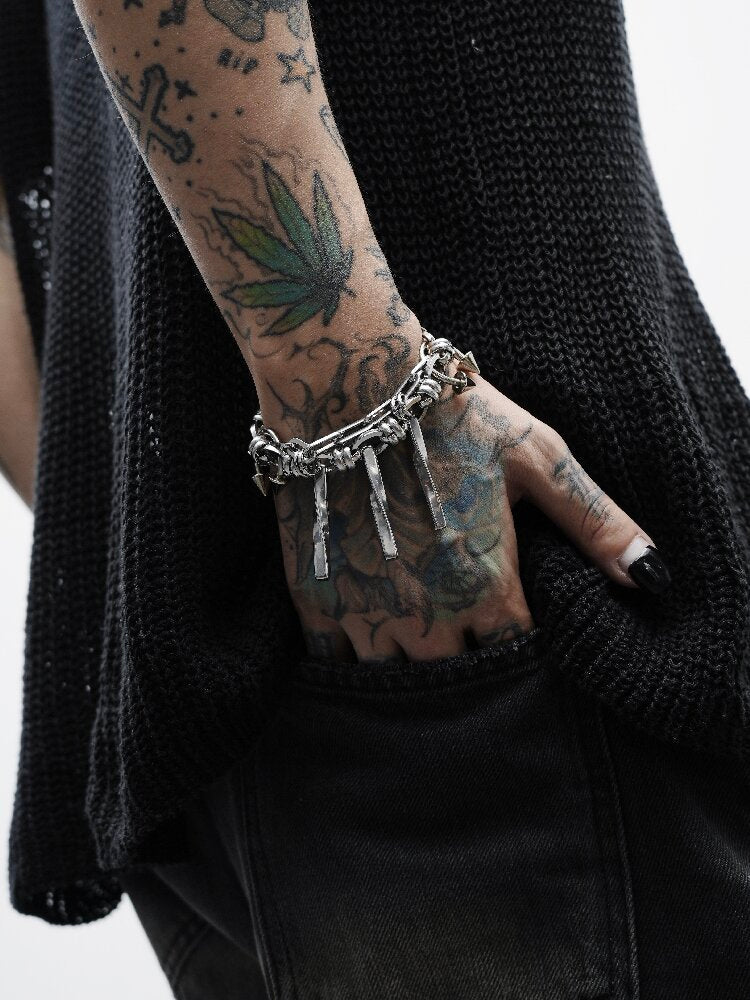 Cracked Pillar Spiked Rivet Bracelet【s0000018998】