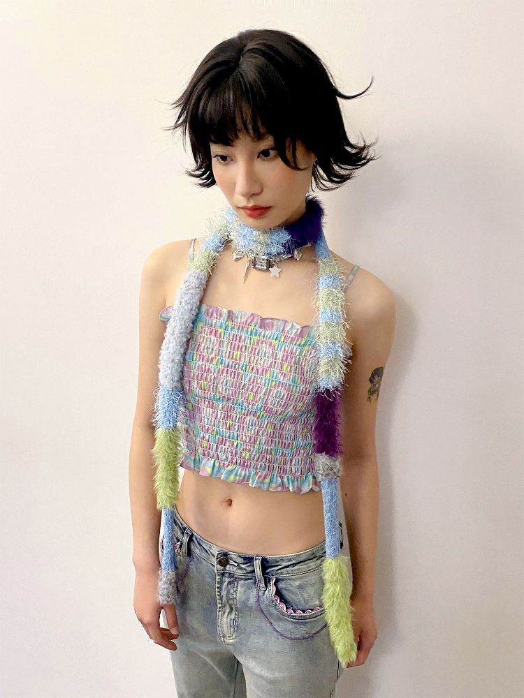 Patchwork weenie thin scarf【s0000012286】