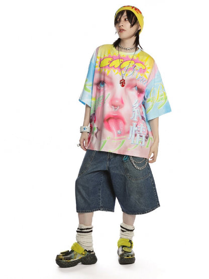 Dopamine Y2k Yabi Print T-shirt【s0000015890】