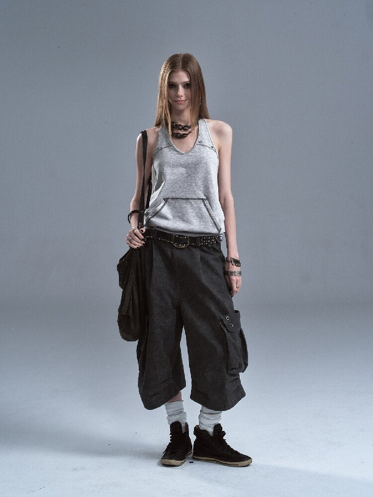 Halterneck Rivet Split Terry Vest【s0000016902】