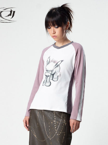 Distressed Contrast Long Sleeve Tee【s0000018043】