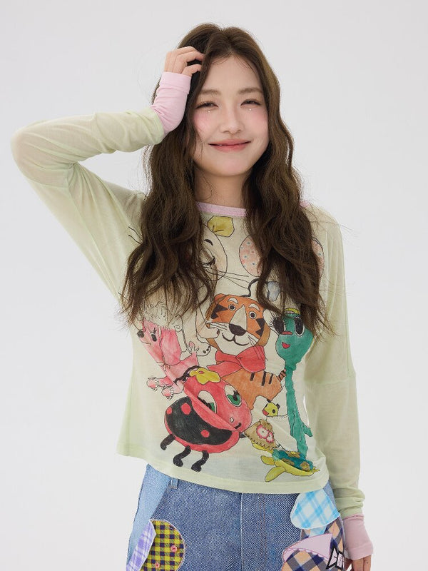 Light Green Graffiti Printed Smock【s0000016199】