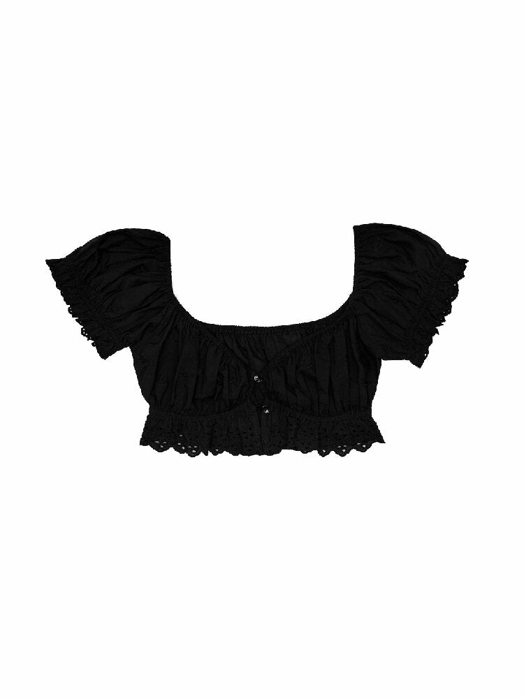 Cotton Puff Sleeve Jacquard Top【s0000016914】