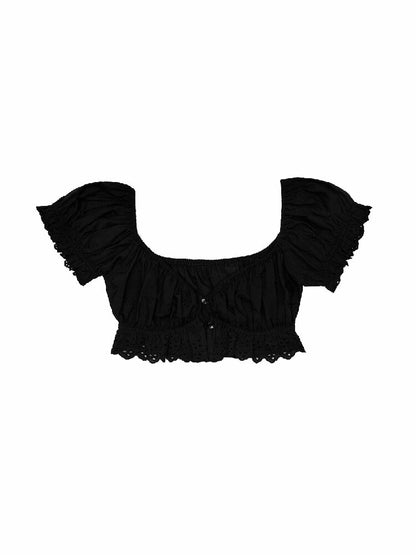 Cotton Puff Sleeve Jacquard Top【s0000016914】