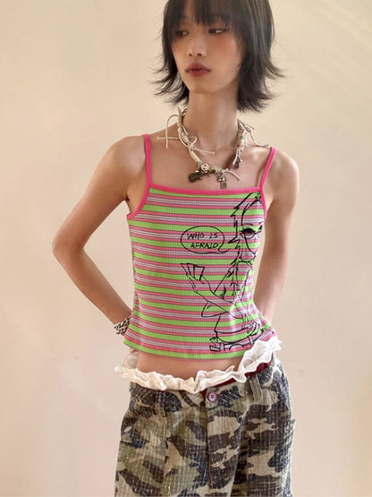 Card-playing girl striped tank top【s0000012959】